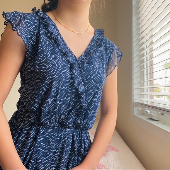 Mesh polka dot navy swing dress - Picture 1 of 3